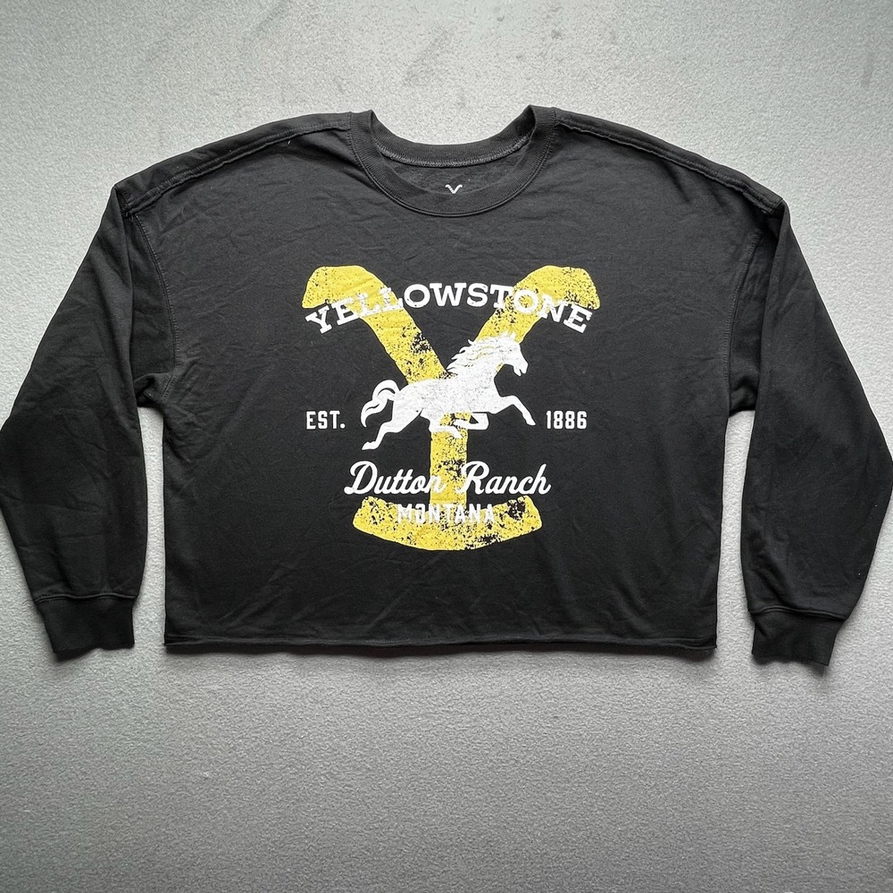 Yellowstone Dutton‎ Ranch Cropped Long Sleeve Graphic Sweatshirt XXL Black 1886